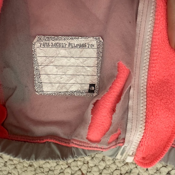 Girls neon Coral North Face Zip Up Fleece Jacket - Picture 6 of 6